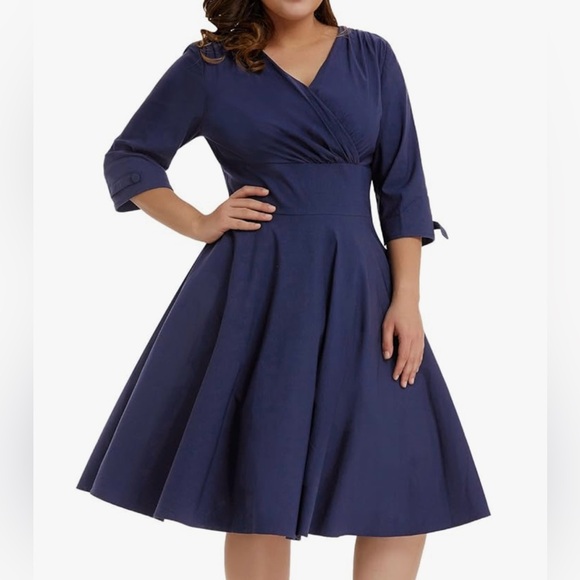 Women's Vintage 1950s Style Sleeved Swing Dress, Hanna Nikole, Plus Size 18 - Picture 3 of 4